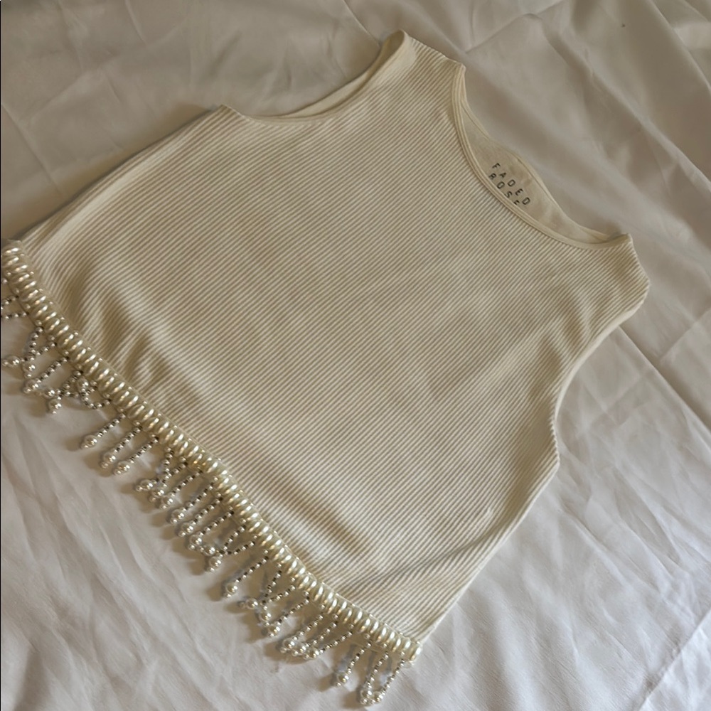 White Sleeveless Top with Beaded Fringe